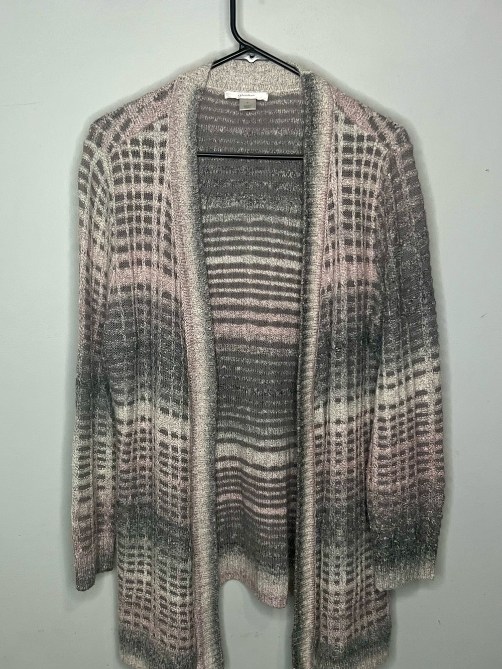 CJ Banks Open-Front Cardigan Sweater in Pink and Gray